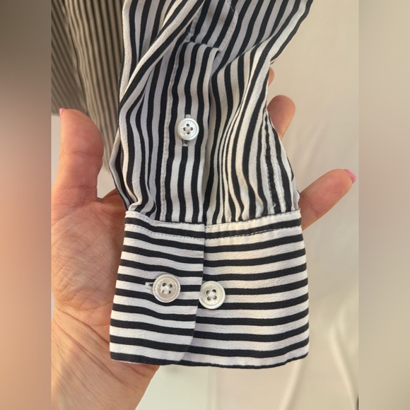 EQUIPMENT FEMME Essential Silk Shirt Bright White/True Black Striped  Size XS - Picture 8 of 12